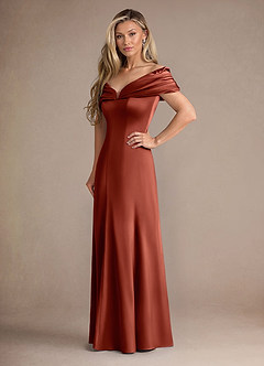 Azazie Auberdeen Mother of the Bride Dresses Terracotta Mermaid Pleated Stretch Satin Dress image4