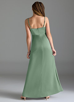 Azazie Maci Junior Vestido de Matcha de Satén Elástico de Corte Sirena con Plisado image2