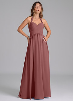 Azazie Darlyn Abiti da Damigella Abito A-Line in Chiffon Plissettato Rosa Del Deserto image4