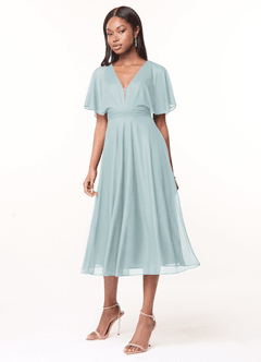 Azazie Tinsley Brautjungfernkleider A-Linie Plissee Gittergewebe Kleid Nebel image3