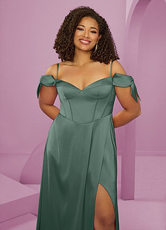 Barbie ♥ Azazie Final Sale Eucalyptus A-Line Off the Shoulder Stretch Satin Dress image13