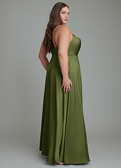 Azazie Sarella Bridesmaid Dresses Olive A-Line Pleated Stretch Satin Dress image7