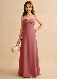 Azazie Mirabella Girls Formal Robe Demoiselle D'honneur Fillette Robe Fourreau en Satin extensible Encolure en Forme de Cœur Antique Rose image5