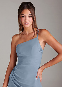 Azazie Eren Bridesmaid Dresses Dusty Blue Sheath One Shoulder Chiffon Dress image6