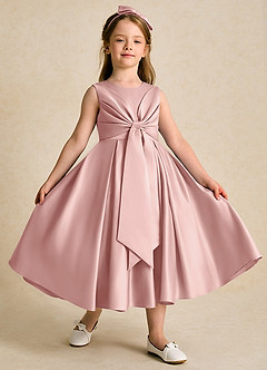 Azazie Lady vestidos de niña de las flores Vestido de Oro Rosa de Satin Mate de Corte En A con Plisado image3