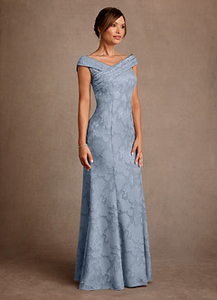 Azazie Aberdeen Mère de la mariée Robes Robe Fourreau en Blumen-Burnout Plissée Bleu Poussiéreux image3