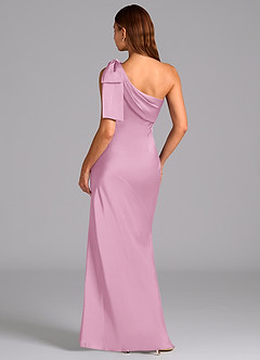 Azazie Yuanna Bridesmaid Dresses Candy Pink Mermaid One Shoulder Stretch Satin Dress image2