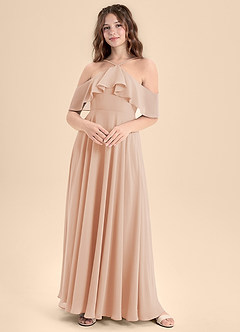 Azazie Tessabelle Junior Vestido de Rosa Inglesa de Gasa de Corte En A con Vestidos sin tirantes image1