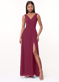 Azazie Karina At-home Try On Dresses Mulberry A-Line Pleated Chiffon Dress image1