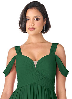 Azazie Lianne Bridesmaid Dresses Dark Green A-Line Off the Shoulder Chiffon Dress image5