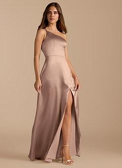 Azazie Trina Brautjungfernkleider A-Linie One-Shoulder Metallischer Satin Kleid Taupe image6