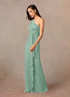 Azazie Theresa vestidos de madre de la novia Vestido de Aguamarina de Malla Metálica de Recto con Hombro unilateral image2