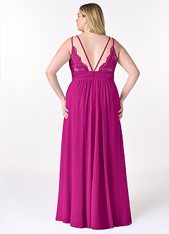 Azazie Maren Allure Vestidos de damas de honor Vestido de Fucsia de Gasa de Corte En A con Cuello en V Encaje image7