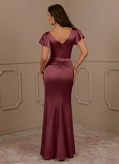 Azazie Roya vestidos de madre de la novia Vestido de Merlot de Satén Elástico de Sirena con Cuello en V Plisado image4