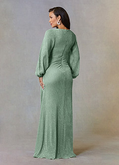 Azazie Sterling Mother of the Bride Dresses Aquamarine A-Line Ruched Metallic Mesh Dress image3