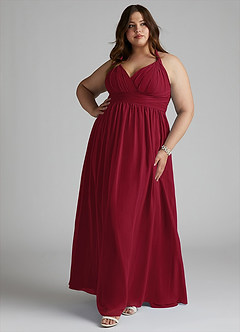 Azazie Ashia Bridesmaid Dresses Burgundy A-Line Pleated Chiffon Dress image7