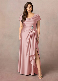 Azazie Branford Mother of the Bride Dresses Powder Pink A-Line Pleated Stretch Satin Dress image9