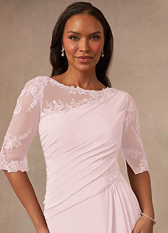 Azazie Dionysus vestidos de madre de la novia Vestido de Rosa Rubor de Gasa de Corte en A con Encaje cuello barco image4