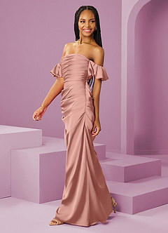 Barbie ♥ Azazie Brudtärnklänningar Klänning av Tubklänning i Stretch Satin Av axeln Rosett Konvertibel image4