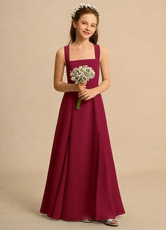 Azazie Tater Girls Formal Blumenmädchenkleider A-Linie Plissee Chiffon Kleid Burgunderrot image4