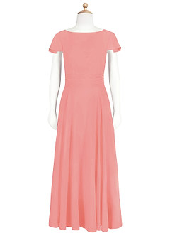 Azazie Payton Junior Coral A-Line Bow Chiffon Dress image6