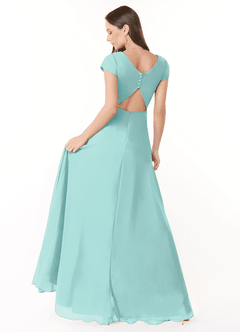 Azazie Hainsly Bridesmaid Dresses Aqua A-Line Sweetheart Neckline Chiffon Dress image4