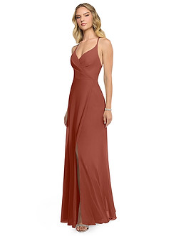 Azazie Davis Bridesmaid Dresses Auburn A-Line V-Neck Chiffon Dress image3