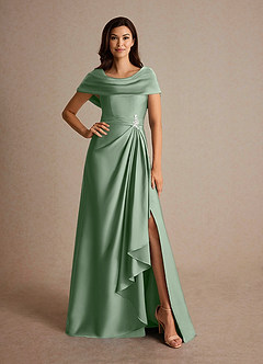 Azazie Branford Mother of the Bride Dresses Matcha A-Line Pleated Stretch Satin Dress image5