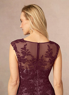 Azazie Flynn Kleider für die Brautmutter A-Linie Bootshals Spitze Tüll Kleid Cabernetrot image5