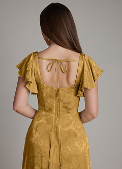 Azazie Keya Bridesmaid Dresses Marigold Jacquard A-Line Ruched Jacquard Dress image2