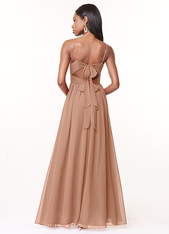 Azazie Zeya At-home Try On Dresses Champagne Rose A-Line V-Neck Pleated Chiffon Dress image3