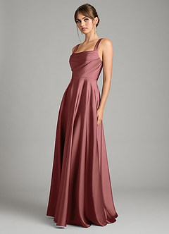 Azazie Shaude Bridesmaid Dresses Amethyst A-Line Pleated Stretch Satin Dress image5