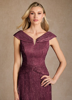 Azazie Warren Mother of the Bride Dresses Berry A-Line Pleated Metallic Mesh Dress image7