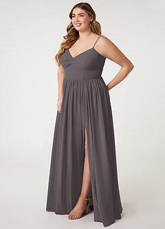 Azazie Zeya Bridesmaid Dresses Steel Grey A-Line V-Neck Pleated Chiffon Dress image8