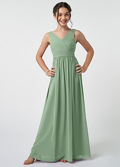 Azazie Kora Junior A-Linie Plissee Chiffon Kleid Matcha image1