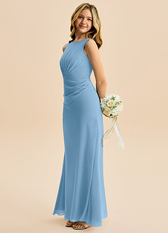 Azazie Floris Junior Robe Trapèze en Mousseline de soie Plissée Acier Bleuté image5