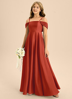 Azazie Rowena Junior Vestido de Óxido de Satén Elástico de Corte en A con Lazo image7