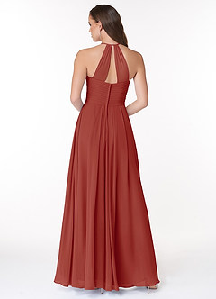 Azazie Ginger Bridesmaid Dresses Terracotta A-Line Halter Pleated Chiffon Dress image2