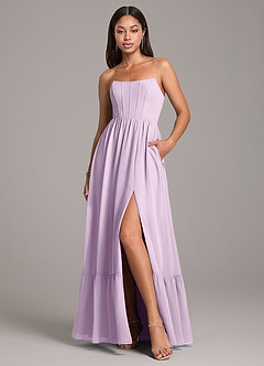 Azazie Kailee Brautjungfernkleider A-Linie mit Taschen Chiffon Kleid Frostiges Flieder image1
