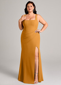 Azazie Mero Bridesmaid Dresses Butterscotch Sheath Pleated Chiffon Dress image11