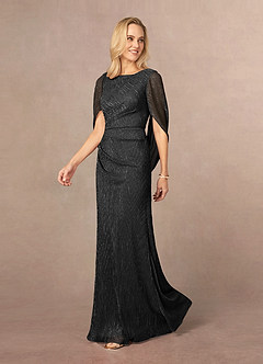 Azazie Paige Mère de la mariée Robes Robe Fourreau en Maille métallique Cape plissée Noir image2