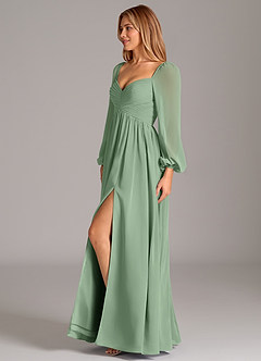 Azazie Alia Bridesmaid Dresses Matcha A-Line Long Sleeve Chiffon Dress image3