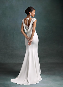 Azazie Oaklynn Wedding Dresses Diamond White Mermaid Boatneck Crepe Back Satin Dress image4