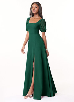 Azazie Alani Bridesmaid Dresses Emerald A-Line Square Neckline Chiffon Dress image3