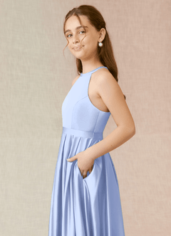Azazie Arianthe Junior A-Linie mit Taschen Stretch-Satin Kleid Eis image6