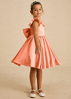 Azazie Tootsie Flower Girl Dresses Sunset A-Line Bow Matte Satin Dress image4