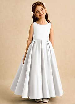 Azazie Pepper Flower Girl Dresses White A-Line Pleated Matte Satin Dress image2