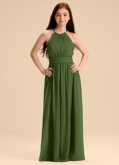 Azazie Malone Junior Vestido de Oliva de Gasa de Corte en A con Plisado image7