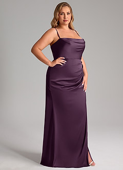 Azazie Leonis Robes de demoiselle d'honneur Robe Sirène Convertible en Satin extensible Plissée Prune image14