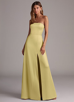 Azazie Wren Robes de demoiselle d'honneur Robe Trapèze Convertible en Satin extensible Sans bretelle Sorbet Citron image1